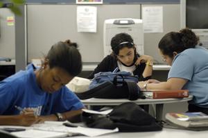 Students at round table 