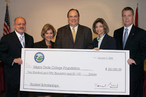City of Doral Mayor Juan Carlos Bermudez presented MDC�s West Campus with a check for $250,000