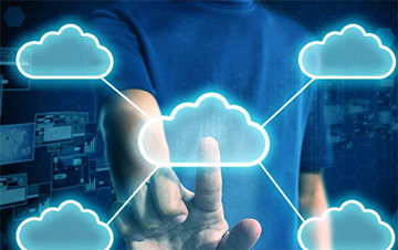 Cloud Computing concept image of a person touching cloud illustrations