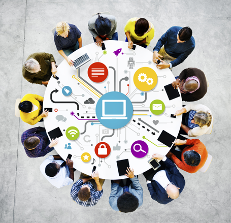 Virtual College staff seated at a table